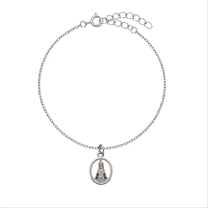 Pulseira Correntinha Pingente Nossa Senhora Oval Zirconia Azul