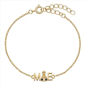 Pulseira Correntinha Mãe com Nossa Senhora Aparecida e Zirconia Azul