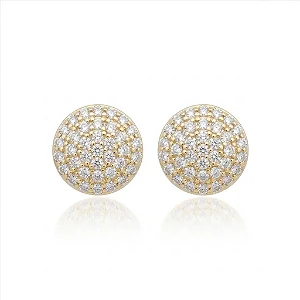 Brinco Chuveiro Galeria Abaulado com Contra Argola Cravejada