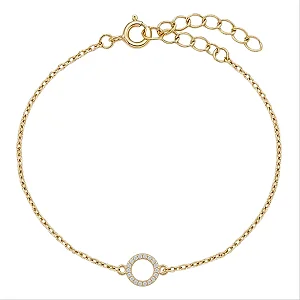 Pulseira Pingente Circulo Vazado Borda Cravejada com Zirconias Cristais