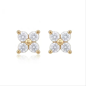 Brinco Flor 4 Pétalas Zircônias Cristal