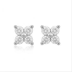 Brinco Flor 4 Pétalas Zircônias Cristal