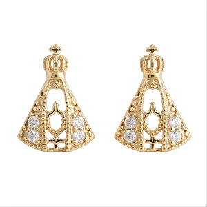Brinco de Nossa Senhora Cravejado com 4 Zirconias Cristal