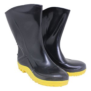 Bota Pvc Preta Cano Medio Com Solado Amarelo Vulcaflex