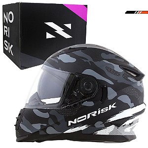 Capacete Norisk Ff302 Destroyer Preto Fosco/Branco Com Viseira Interna