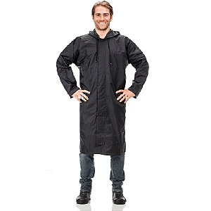 Capa de Chuva Longa Pantaneiro Nylon com Capuz - Preto