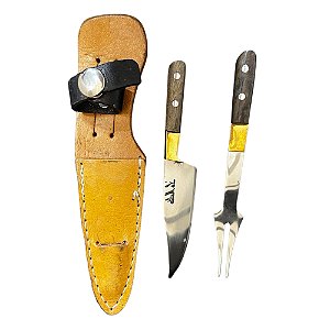 Kit Garfo e Faca c Bainha - Niquel