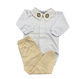 Conjunto Body Gola Bordada e Mijão Leão