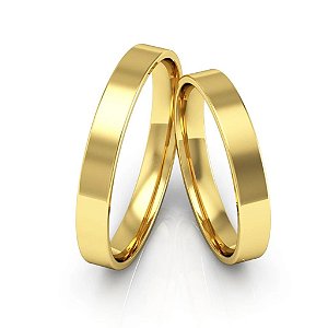 Par de Alianças de Ouro 10K Quadrada 3mm
