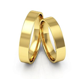 Par de Alianças de Ouro 10K Quadrada 4mm
