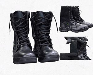 Coturno Bota Militar Masculino Tático De Couro Legitimo Reforçado Costurado Com Zíper Ajustável