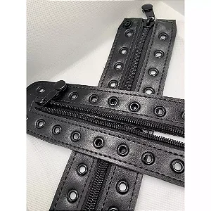 Ziper de Coturno Preto em Couro
