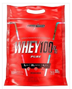 Suplemento em pó integralmedica Whey 100% pure sabor Morango em sache 900g