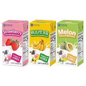 Kit Leite Coreano Sabor Banana, Morango e Melão 190ml