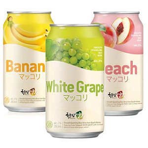 Kit de Bebida Alcoolica de Arroz Coreana Makgeolli (Banana, Uva e Pessego) -350ml