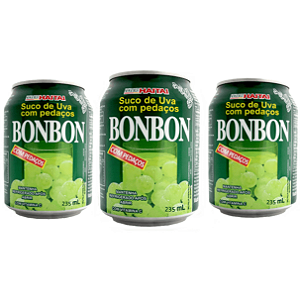 Kit 3 Latas de Suco de Uva Verde Coreano Bon Bon 235ml