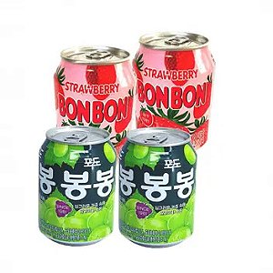 Kit 2 Sucos Coreano de Uva e 2 de Morango Bon Bon Haitai