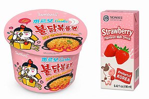 Kit Lamen Carbonara Buldak Big Bowl + Leite de Morango Yonsei 190 ml