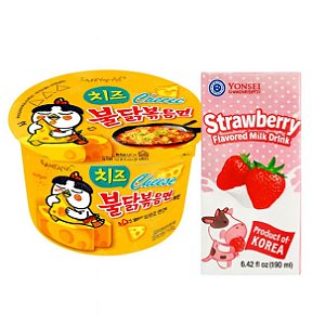 Kit Lamen Buldak Queijo Big Bowl + Leite de Morango Yonsei 190 ml