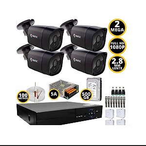 Kit Completo Com 4 Cameras De Segurança E Monitoramento Full Hd 1080p Linha Black Cameras, Dvr, Cabo, Fonte E Conectores