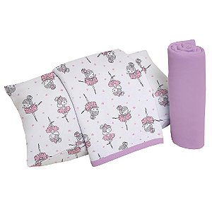 Jogo de Cama Berço 3pçs Malha 100% Algodão - Bailarina