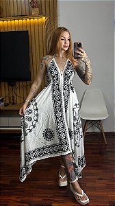 Vestido Mandala (branco com preto $