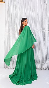 Vestido longo verde bandeira c manga única com capa TAM M
