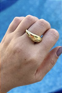Anel ajustável gota em banho de ouro 18k