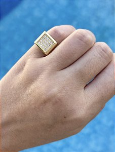Anel dedinho mini com zircônias e banho de ouro 18k