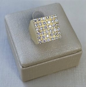 Anel ajustável dedinho quadrado com zircônias e banho de ouro 18k