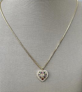 Colar Heart com zircônias coloridas e banho de ouro 18k