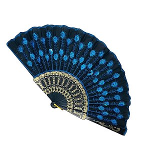 Leque Pomba Gira Ciganas 40cm Paetê Azul Grande Luxo