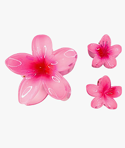 Kit 3 Presilha Piranha Prendedor Cabelo Flor Cores Vibrantes Rosa