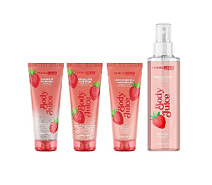 Kit Corporal Completo Body Splash Creme Sabonete e Esfoliante Morango