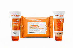 Kit Vitamina C Dermachem Completo – Limpeza, Esfoliação e Demaquilante Facial