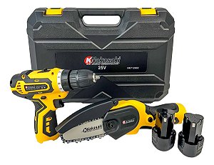 Parafusadeira E Mini Motosserra 2 Baterias Kit Com Maleta