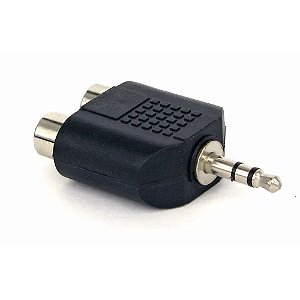 Adaptador conector P2 Macho para 2x RCA Fêmea Preto
