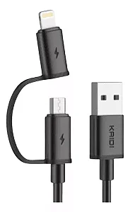 Cabo de dados e carregamento Kaidi Lightning + Micro 1m KD-35SA Preto
