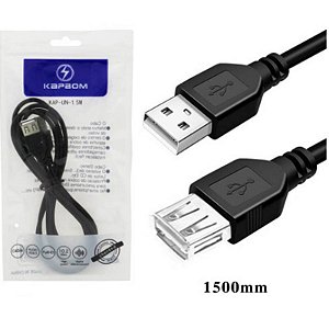 Cabo Extensor USB A Macho para USB A Fêmea com 1.5 Metros KAP-UN-1.5M Preto