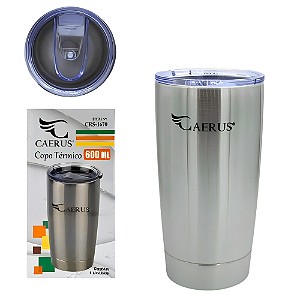 Copo Térmico 600ml Caerus CRS-1670 Aço Inox Prateado com Tampa
