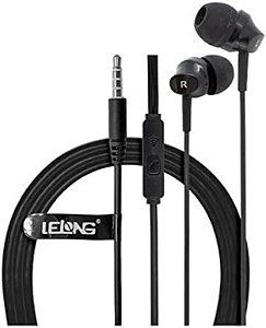 Fone de Ouvido com Fio Lelong Zero Ruído LE-0201 X-bass Preto