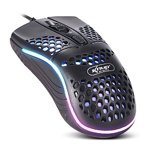 Mouse Optico Knup KP-MU010 Ultra Leve Usb Led 1000dpi Plug-and-play Preto