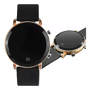 Relógio feminino digital led redondo resistente a água Preto e Dourado Orizom