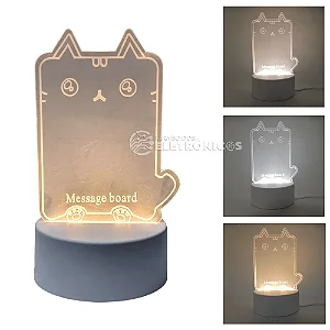 Luminaria Led Escrever De Caneta Lousa Quadro Mesa Anotações Gato