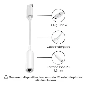 Cabo Adaptador Usb Tipo C Para Fones De Ouvido Verde - Branco