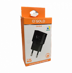 Fonte Carregador De Celular Usb 3.1A Tomada A'Gold CA10-2- Cor preto