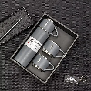Garrafa de Água Café Térmica Squeeze com 2 Canecas 500 ml Vacuum Flask Cinza