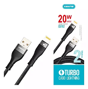 Cabo Lightning/USB de 20W 1M CB612 Preto Kimaster