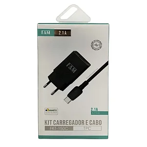 Kit Carregador e Cabo Tipo C Fam FKT - 150C Preto