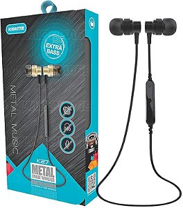 Fone de Ouvido Bluetooth Metal Smart Wireless Kimaster K27 Extra Bass com Microfone Embutido Preto